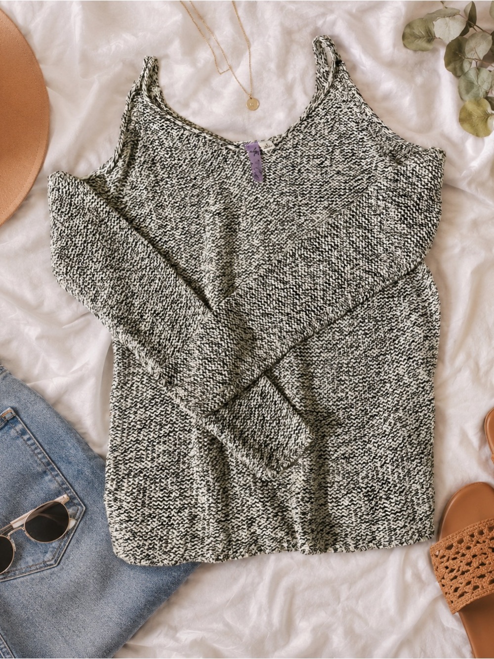 Elegant Exposed-Shoulder Francesca’s Knit Sweater - Size S EUC